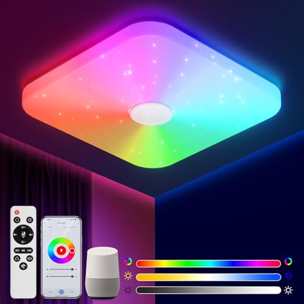 Stropní světlo AmazeFun LED stmívatelné – 36W stropní svítidlo Smart RGBIC s ​​reproduktorem Bluetooth – ovládání pomocí aplikac